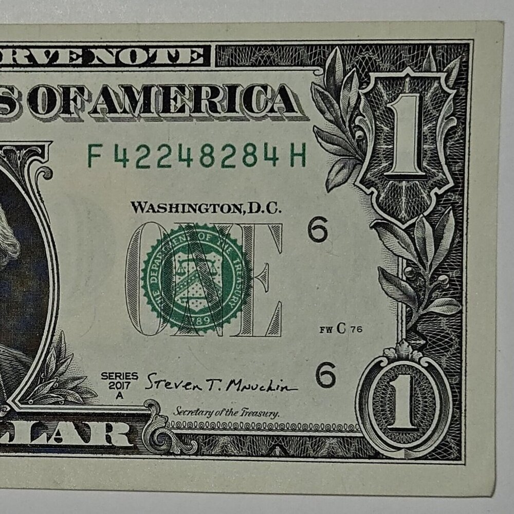 TRINARY + UNC One Dollar Bill F42248284H Fancy Serial Number Series 2017A (B245)